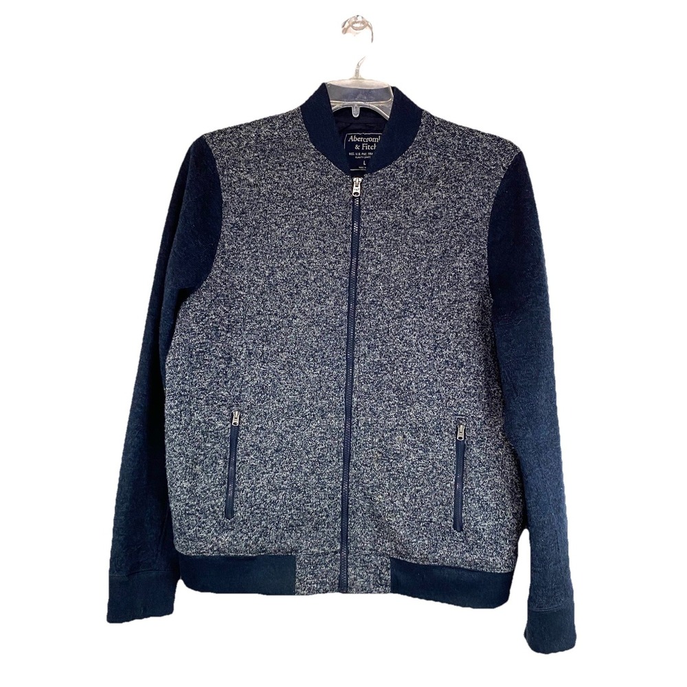 Abercrombie & Fitch‎ Mens Large Navy Marled Knit Full Zip Quilted Bomber Jacket